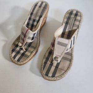 BURBERRY | Nova check wedges espadrilles cream black red sz 39